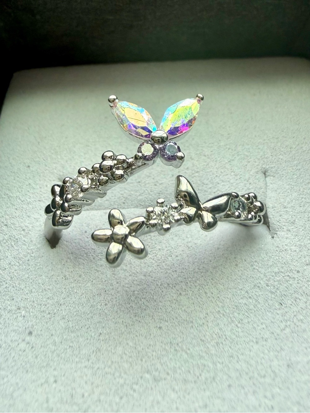 NEW! Authentic crystal accent Butterfly Floral Open Ring - 14k white gold plated